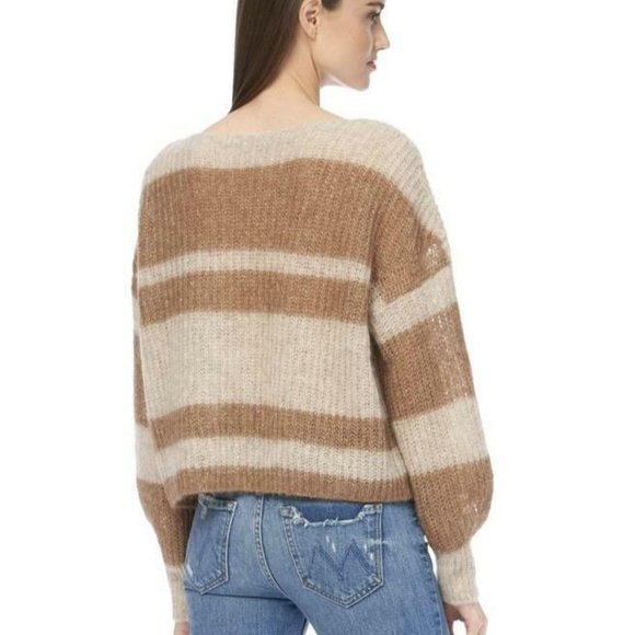360 SWEATER Pullover S Boxy Colorblock Stripe Alpaca Wool Knit Gold Camel NEW - Picture 6 of 7